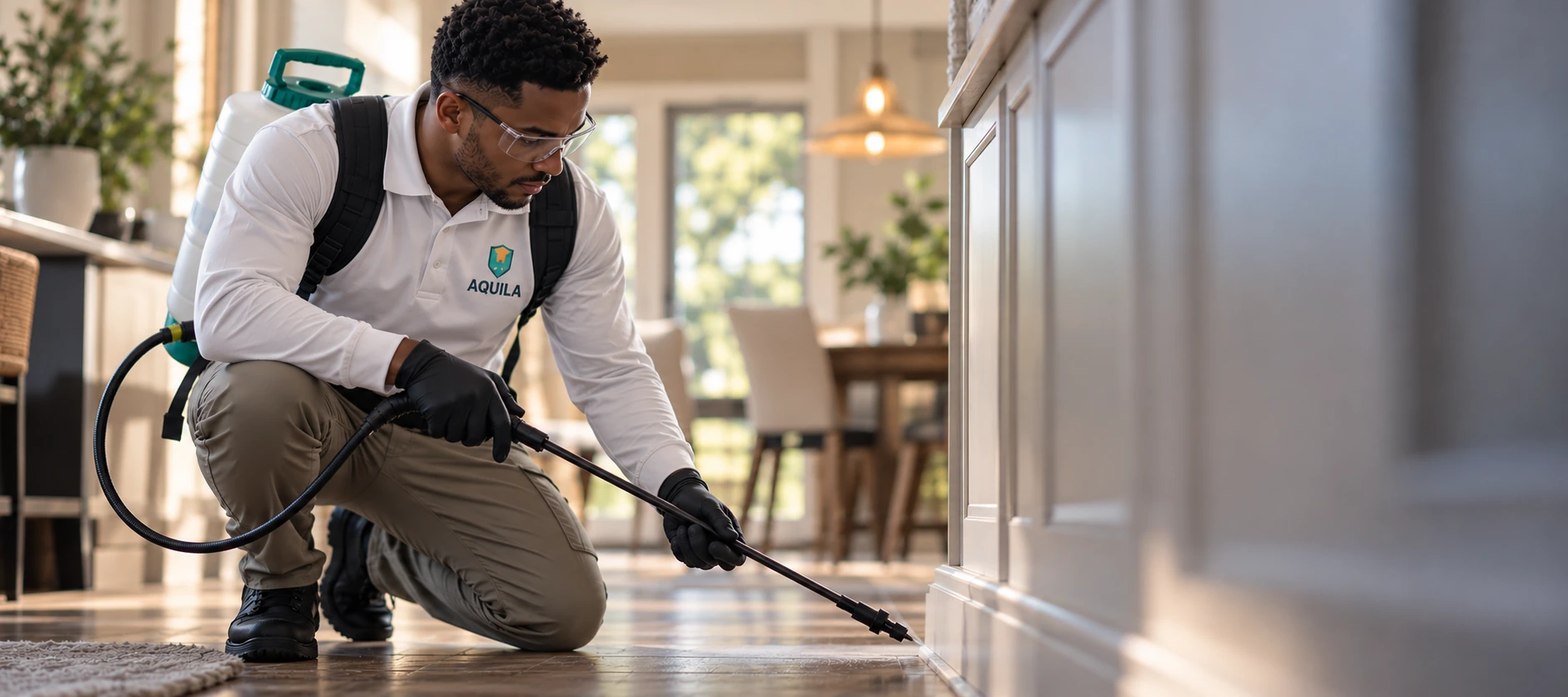 AQUILA technician providing pest treatment inside a home
