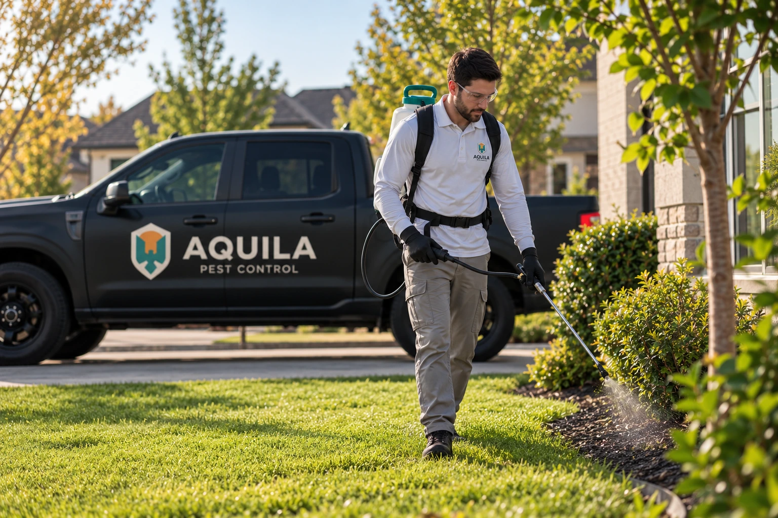 AQUILA technician treating the exterior of a residential property
